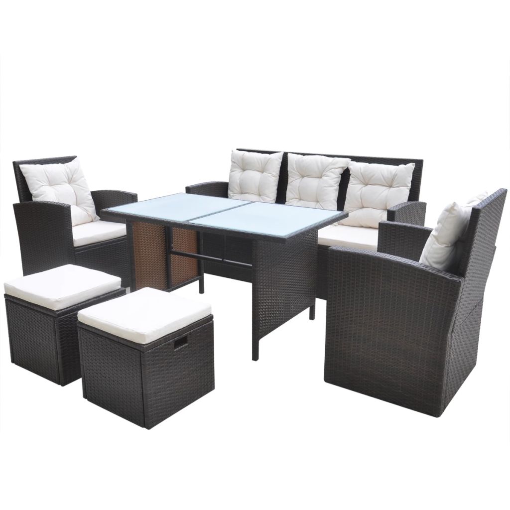 vidaXL Patio Dining Set Patio Table and Rattan Chair Outdoor Furniture Set-14