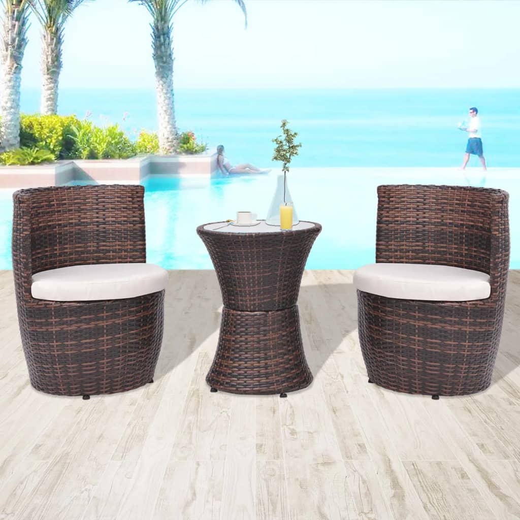 vidaXL Patio Bistro Set 3 Piece Patio Round Table Set Conversation Set Rattan-4