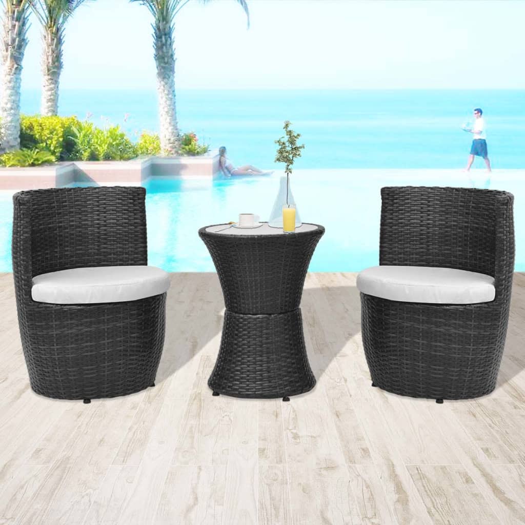 vidaXL Patio Bistro Set 3 Piece Patio Round Table Set Conversation Set Rattan-10