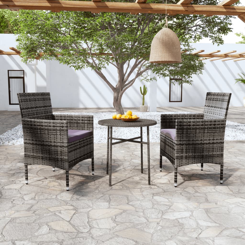 vidaXL Patio Dining Set 3 Piece Rattan Patio Conversation Set Poly Rattan-27