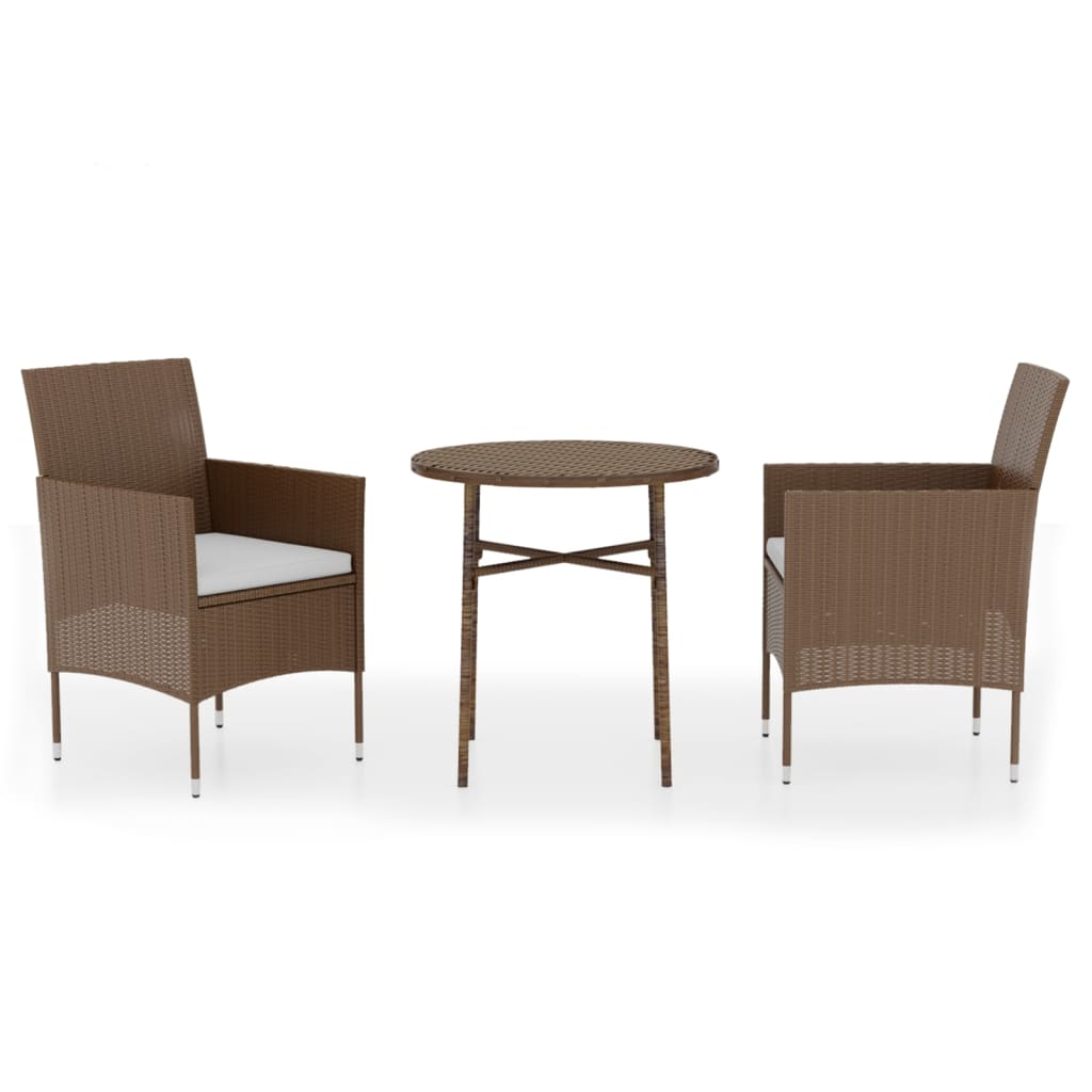 vidaXL Patio Dining Set 3 Piece Rattan Patio Conversation Set Poly Rattan-16