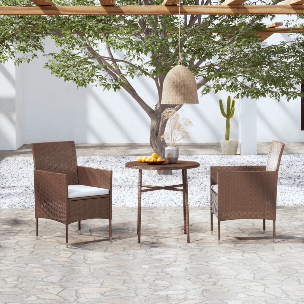 vidaXL Patio Dining Set 3 Piece Rattan Patio Conversation Set Poly Rattan-20