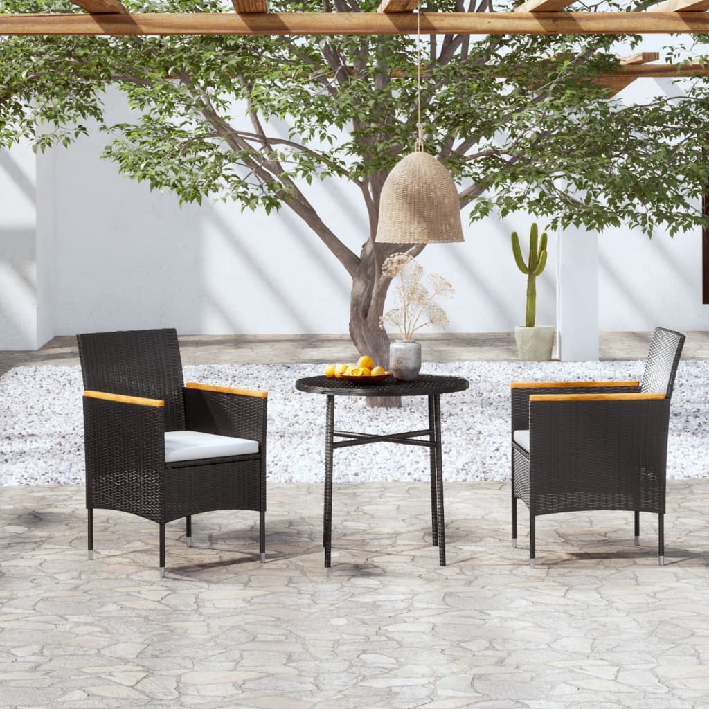 vidaXL Patio Dining Set 3 Piece Rattan Patio Conversation Set Poly Rattan-12