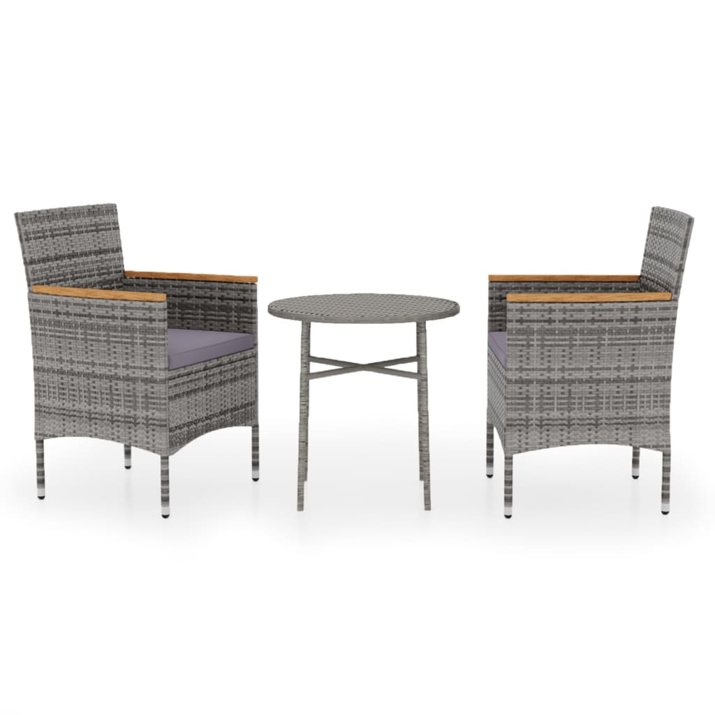 vidaXL Patio Dining Set 3 Piece Rattan Patio Conversation Set Poly Rattan-30