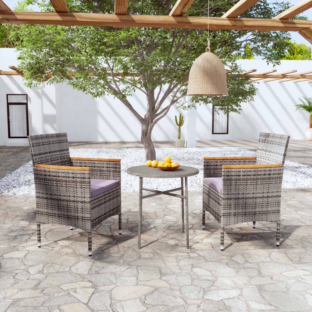 vidaXL Patio Dining Set 3 Piece Rattan Patio Conversation Set Poly Rattan-33