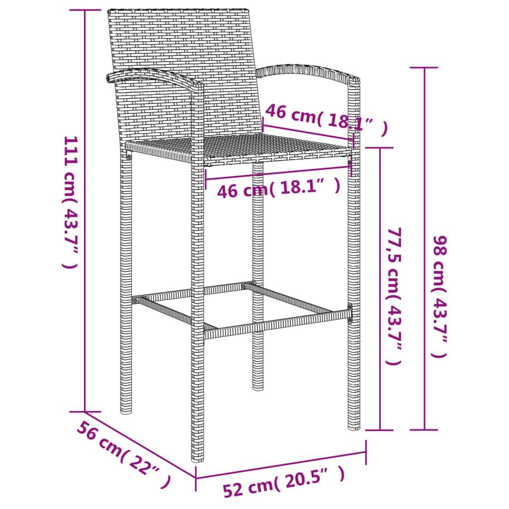 vidaXL Patio Bar Set Outdoor Patio Wicker Set Bar Height Chair Poly Rattan-3