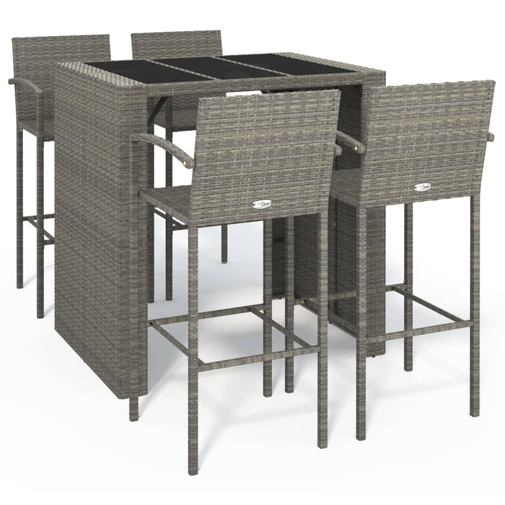 vidaXL Patio Bar Set Outdoor Patio Wicker Set Bar Height Chair Poly Rattan-2