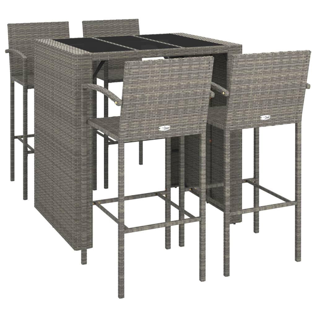 vidaXL Patio Bar Set Outdoor Patio Wicker Set Bar Height Chair Poly Rattan-6