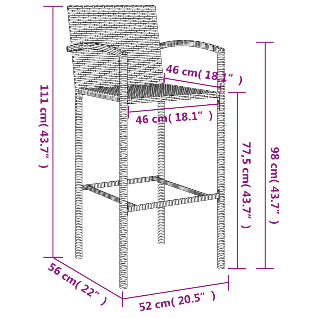 vidaXL Patio Bar Set Outdoor Patio Wicker Set Bar Height Chair Poly Rattan-40