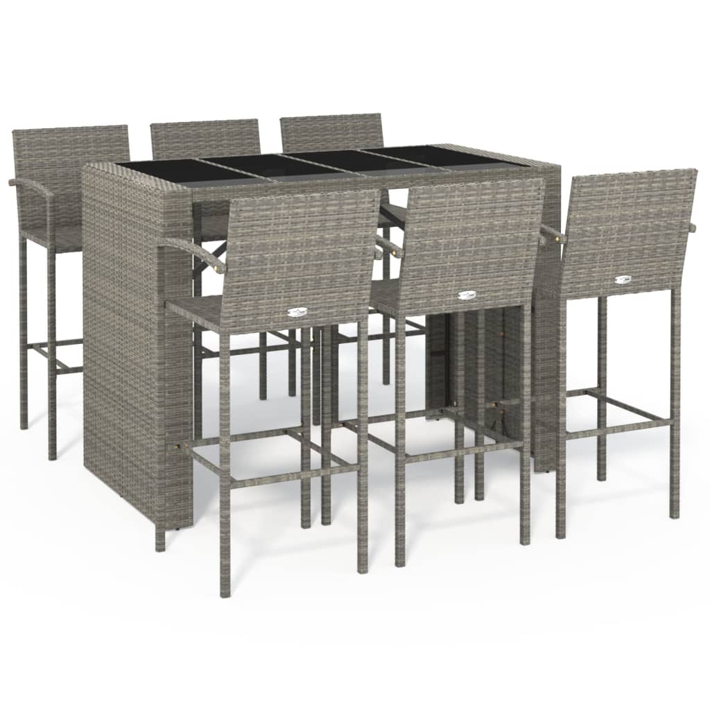 vidaXL Patio Bar Set Outdoor Patio Wicker Set Bar Height Chair Poly Rattan-44