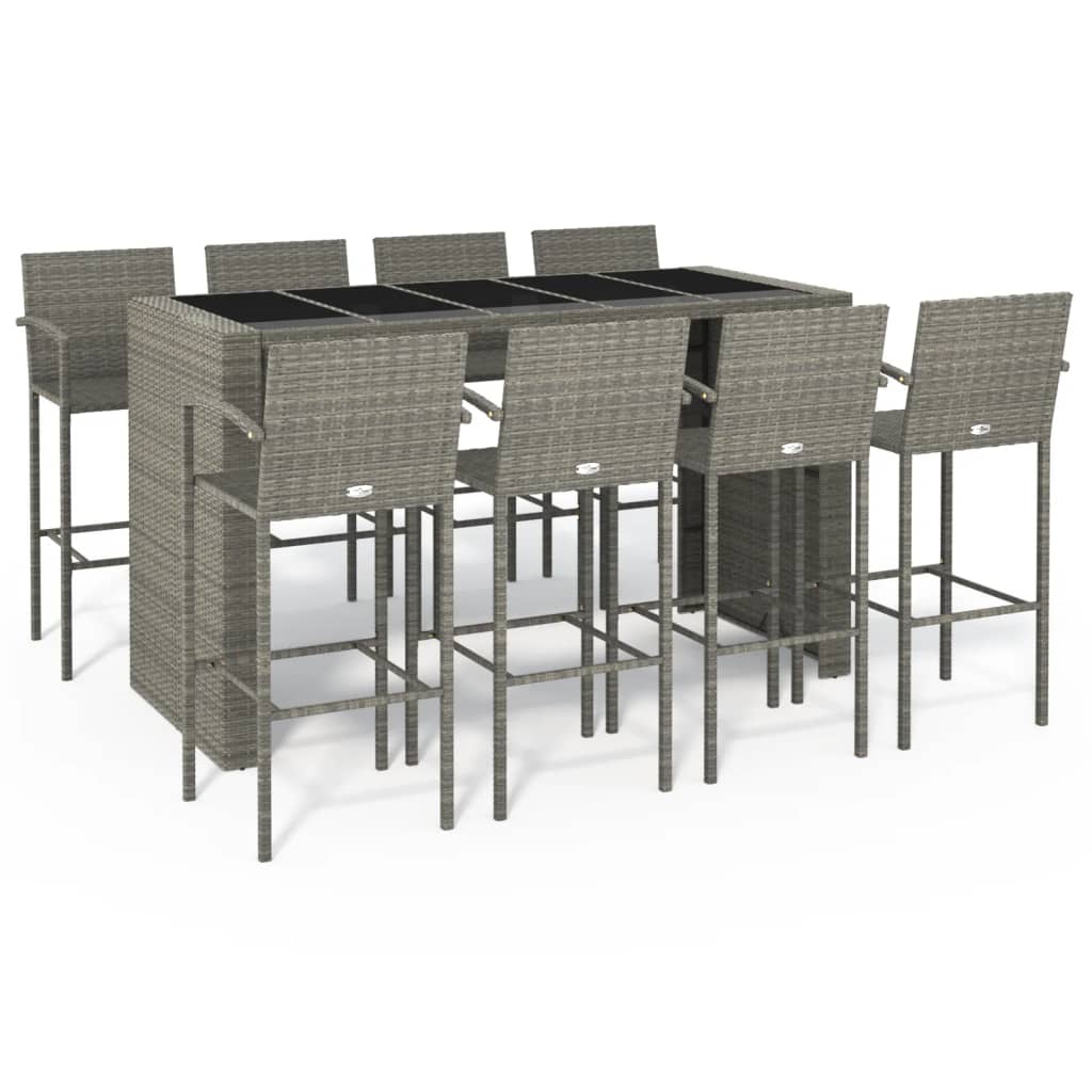 vidaXL Patio Bar Set Outdoor Patio Wicker Set Bar Height Chair Poly Rattan-16