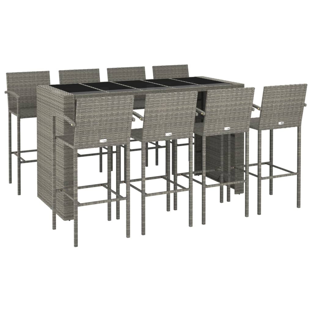 vidaXL Patio Bar Set Outdoor Patio Wicker Set Bar Height Chair Poly Rattan-13