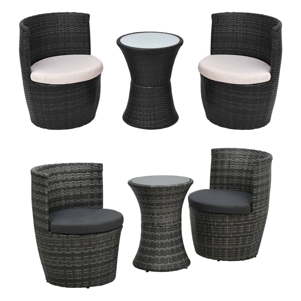 vidaXL Patio Bistro Set 3 Piece Patio Round Table Set Conversation Set Rattan-2