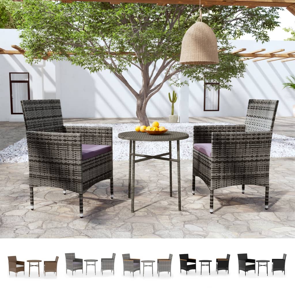 vidaXL Patio Dining Set 3 Piece Rattan Patio Conversation Set Poly Rattan-1