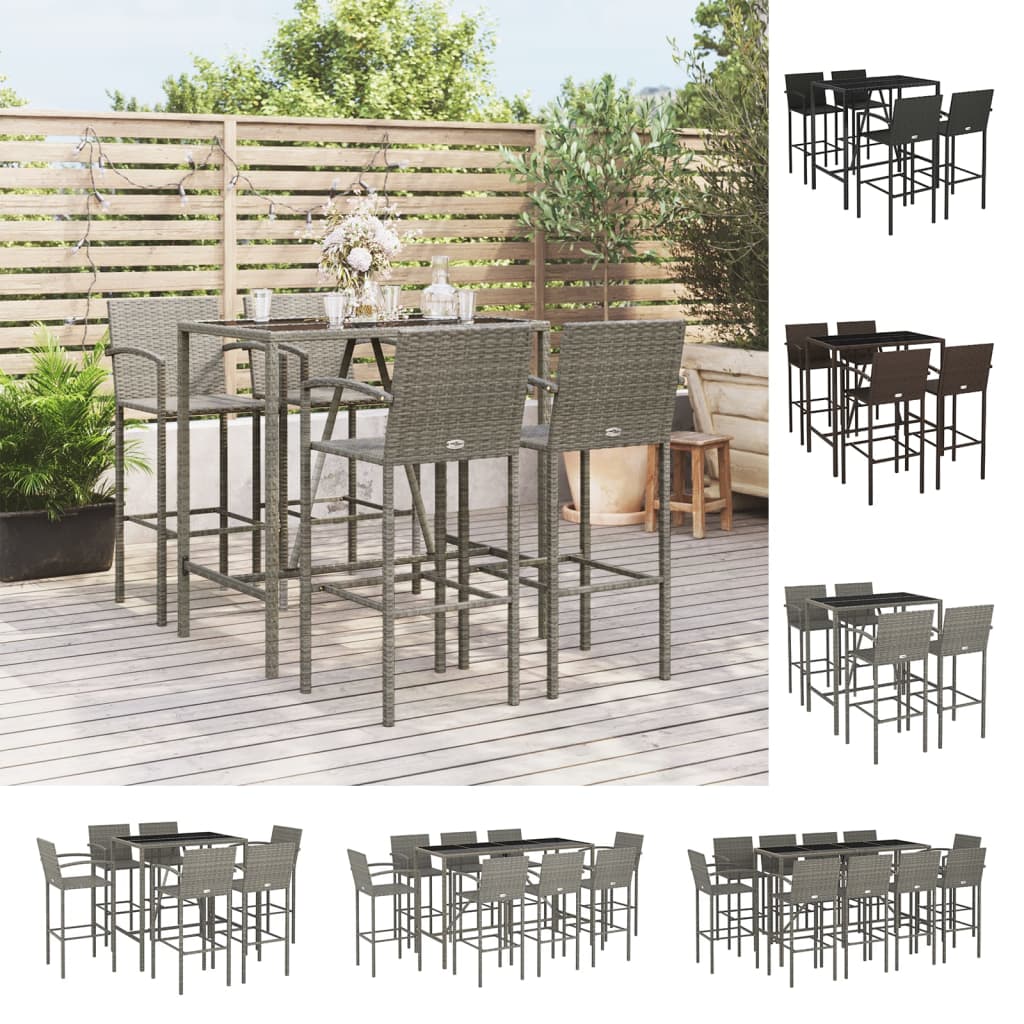 vidaXL Patio Bar Set Outdoor Patio Wicker Set Bar Height Chair Poly Rattan-0