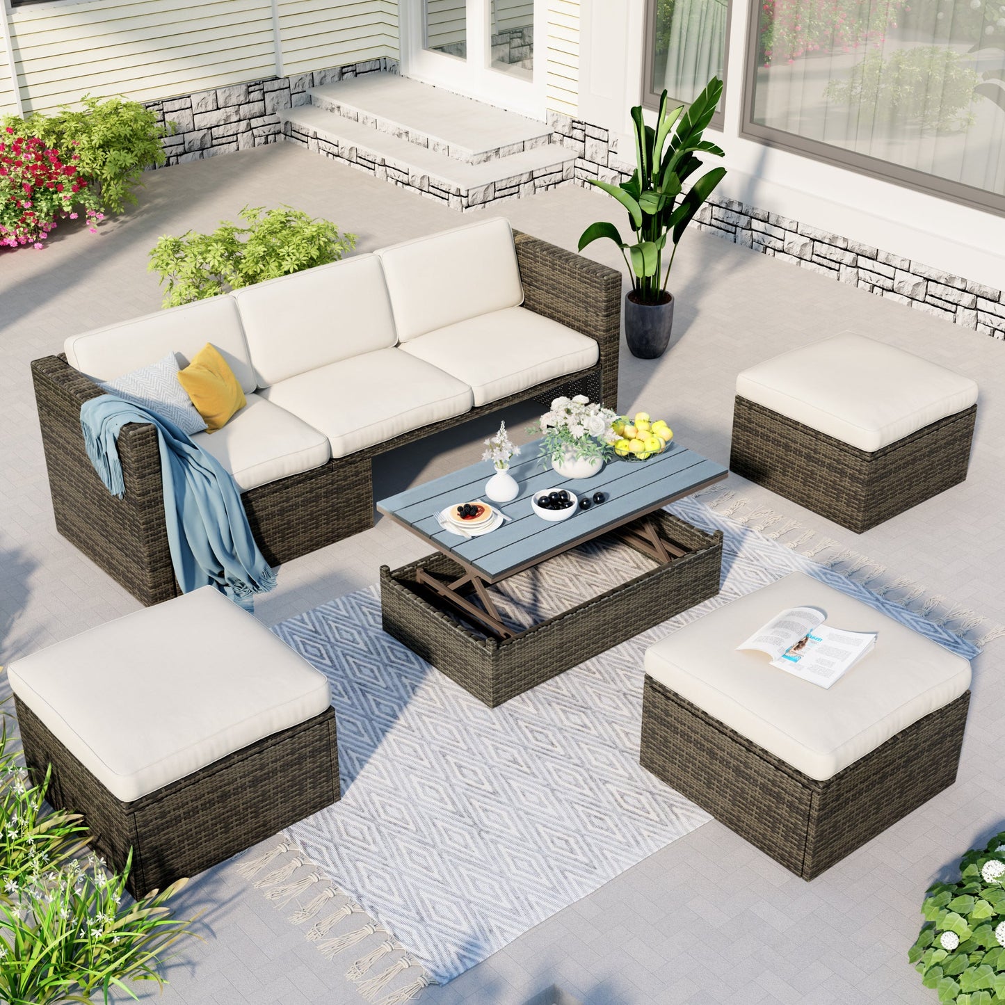 5-Piece Patio Wicker Furniture Set-1