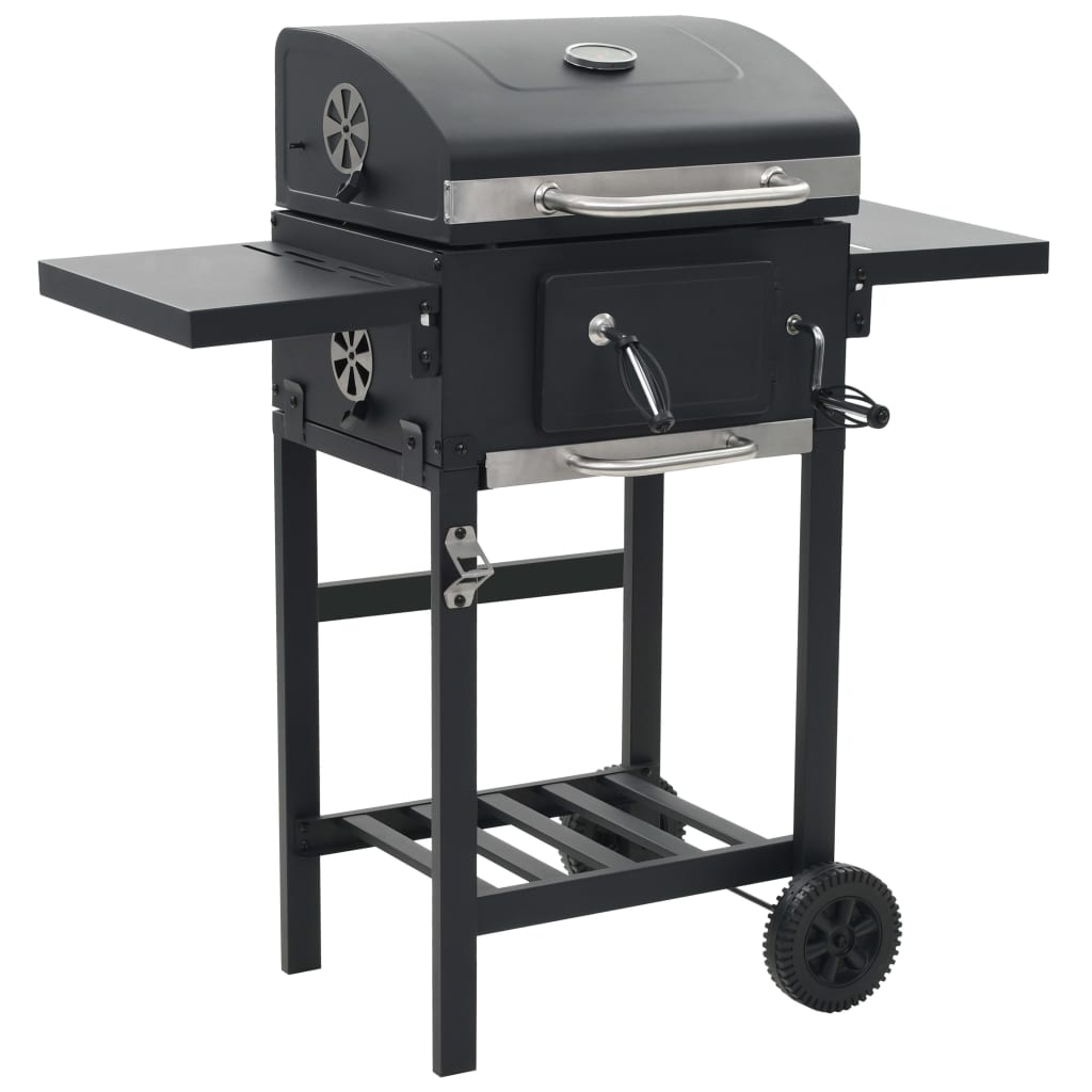 vidaXL Charcoal-Fueled BBQ Grill with Bottom Shelf Black-0