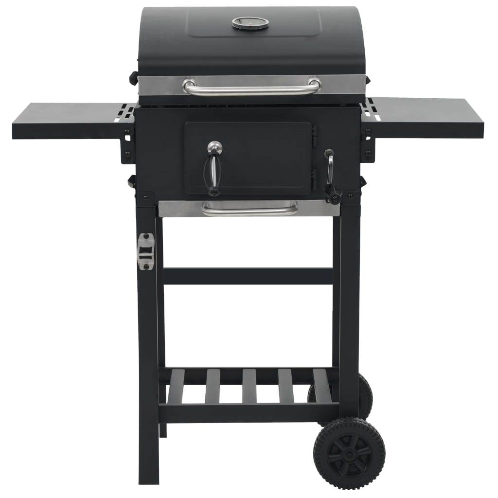 vidaXL Charcoal-Fueled BBQ Grill with Bottom Shelf Black-2