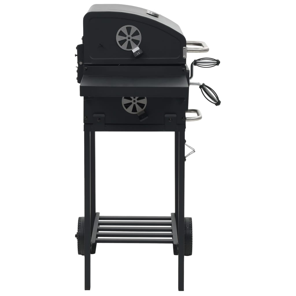 vidaXL Charcoal-Fueled BBQ Grill with Bottom Shelf Black-3