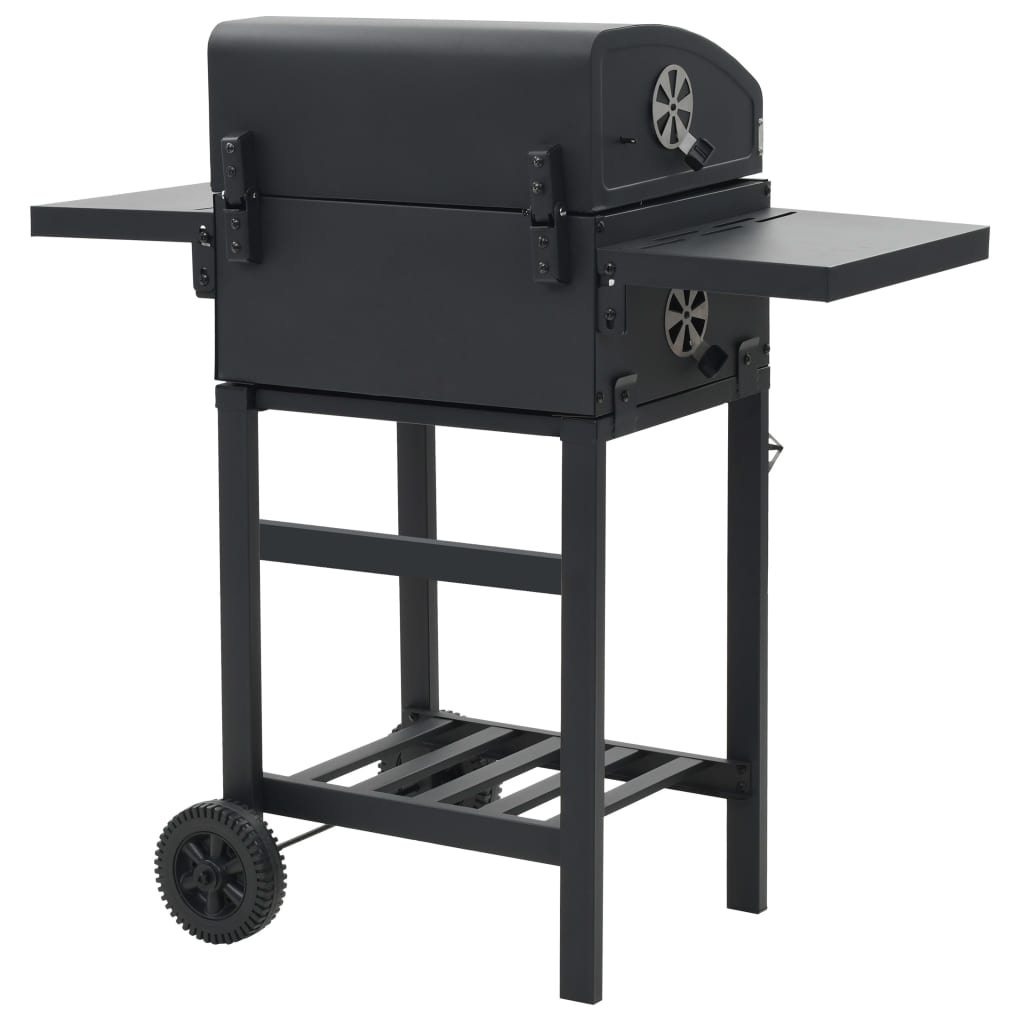 vidaXL Charcoal-Fueled BBQ Grill with Bottom Shelf Black-4