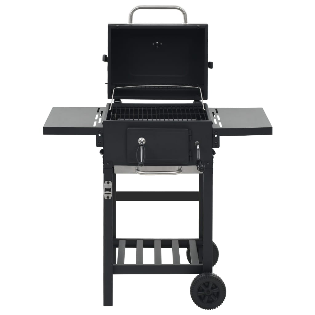 vidaXL Charcoal-Fueled BBQ Grill with Bottom Shelf Black-5
