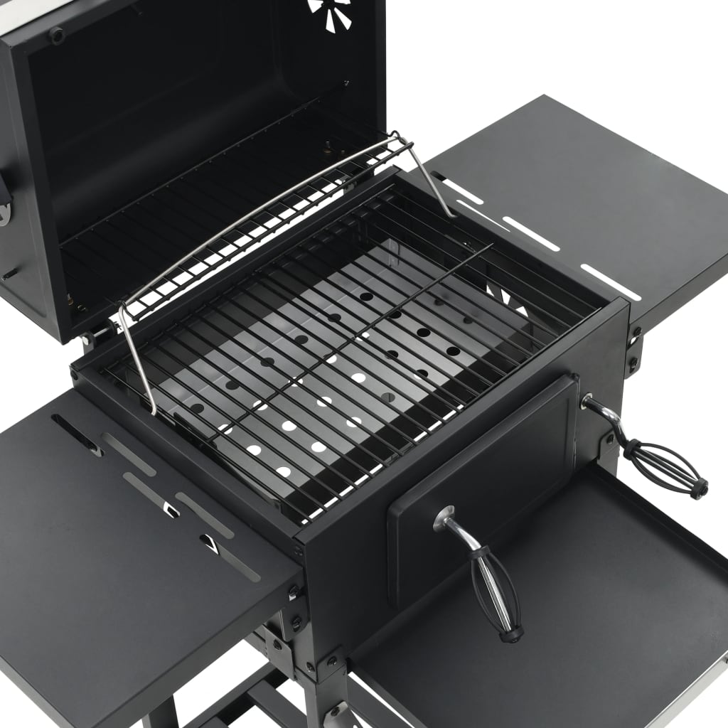 vidaXL Charcoal-Fueled BBQ Grill with Bottom Shelf Black-7