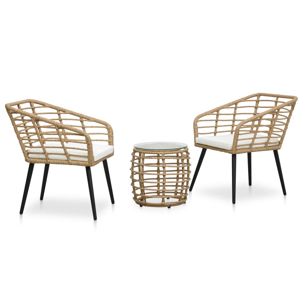 vidaXL Patio Bistro Set 3 Piece Round Table Patio Conversation Set Poly Rattan-0