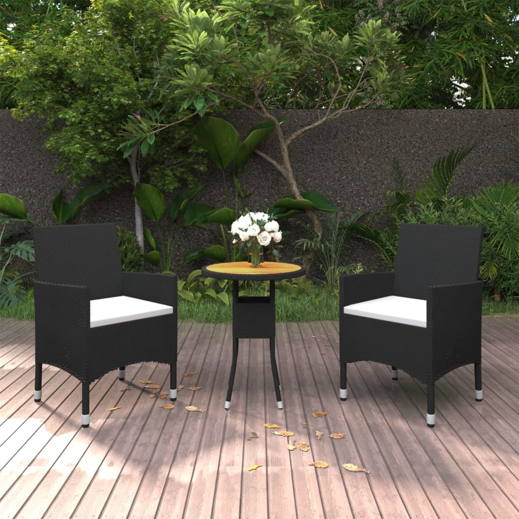 vidaXL Patio Dining Set 3 Piece Rattan Patio Conversation Set Poly Rattan-2