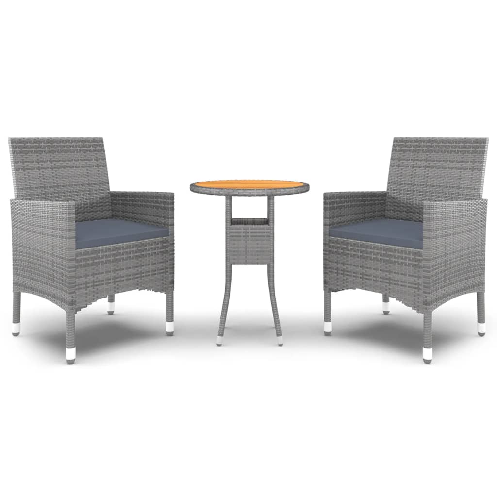 vidaXL Patio Dining Set 3 Piece Rattan Patio Conversation Set Poly Rattan-4