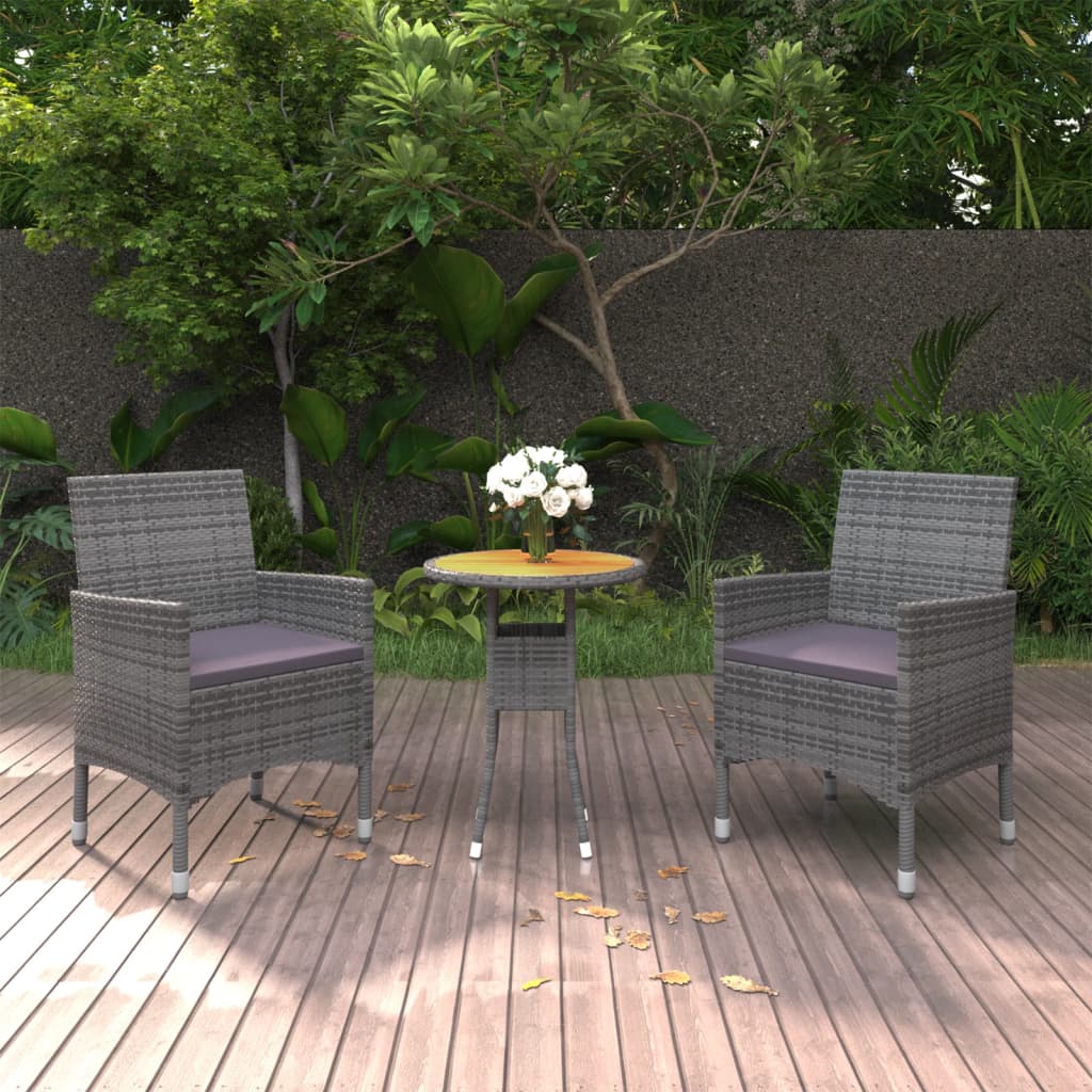 vidaXL Patio Dining Set 3 Piece Rattan Patio Conversation Set Poly Rattan-6