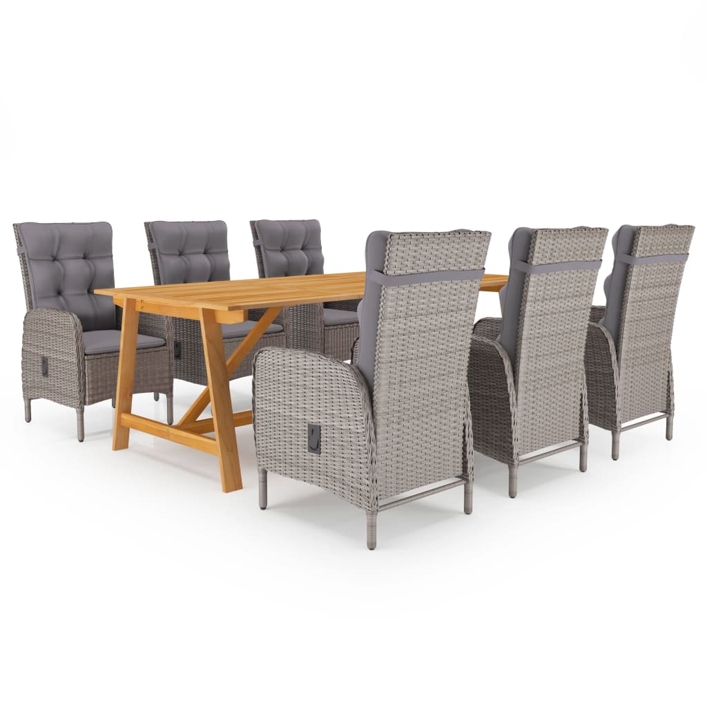 vidaXL Patio Dining Set 7 Piece Rattan Wicker Outdoor Patio Conversation Set-2