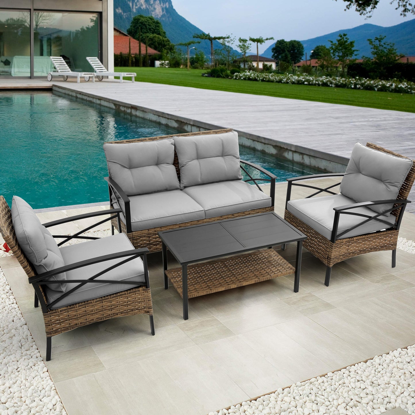 4 Piece Rattan Wicker Patio Set-1