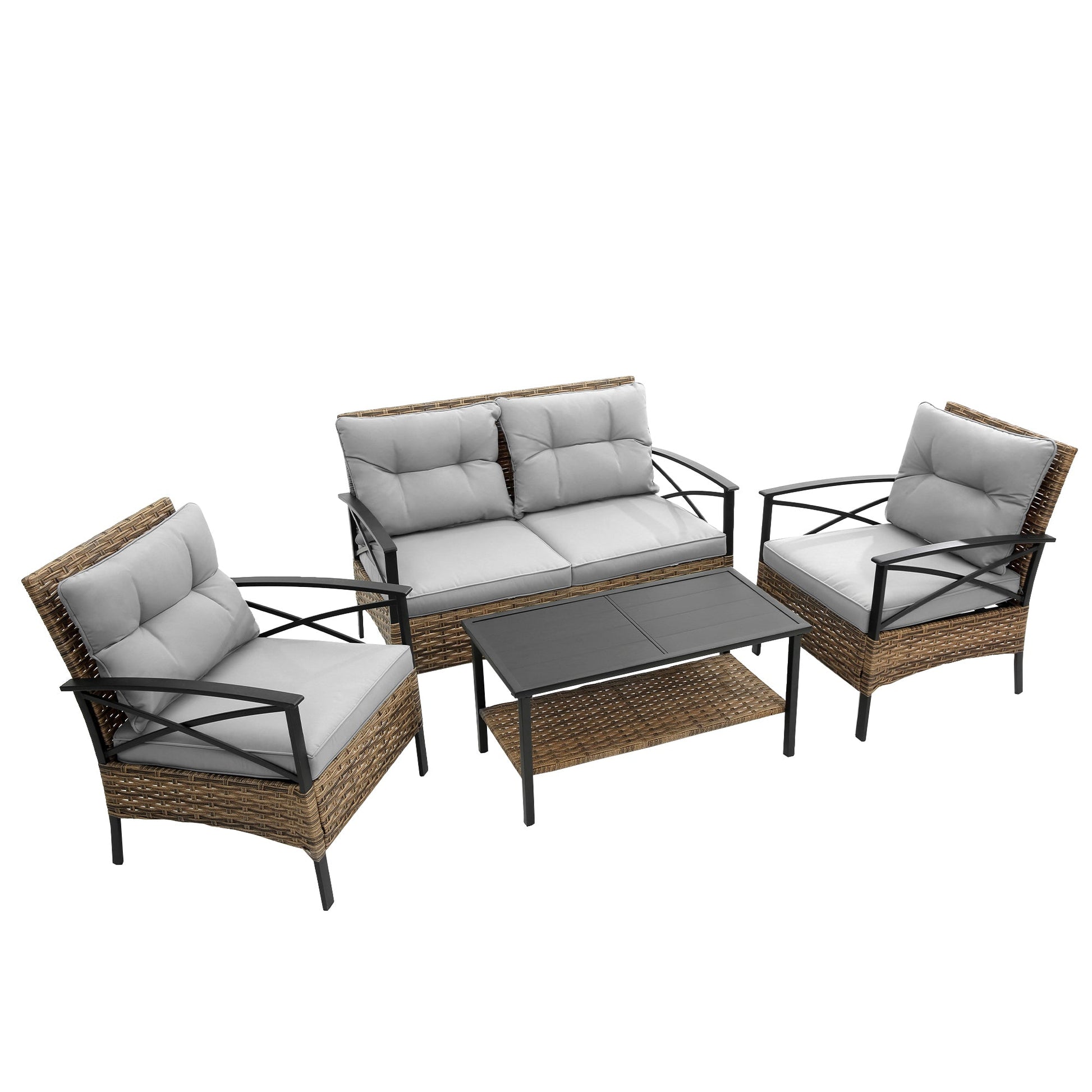 4 Piece Rattan Wicker Patio Set-14