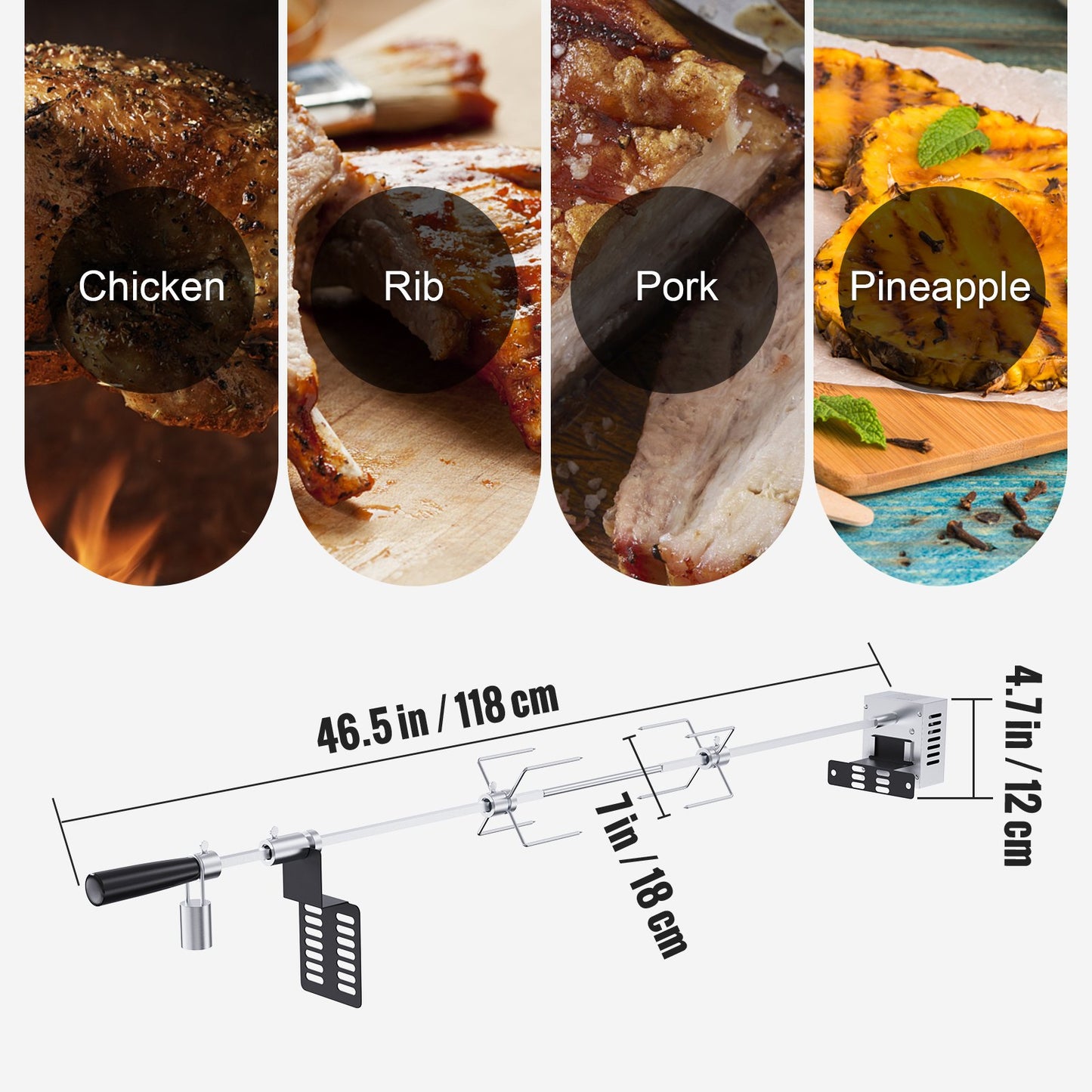 VEVOR Universal Grill Rotisserie Kit for Grills, Electric BBQ Grill with 110V 9W Motor, Stainless Steel Automatic Grilling Kit, Heavy Duty 32"/39" Hexagon Spit Rod, 26 lbs Capacity Grill Attachment-5