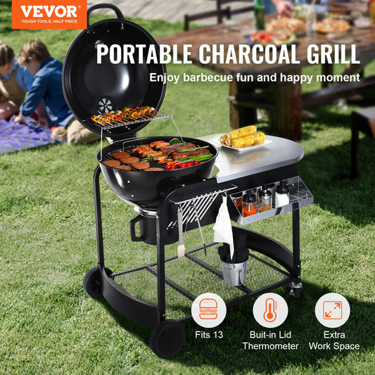 VEVOR 21 inch Kettle Charcoal Grill BBQ Portable Grill with Cart Outdoor Cooking-0