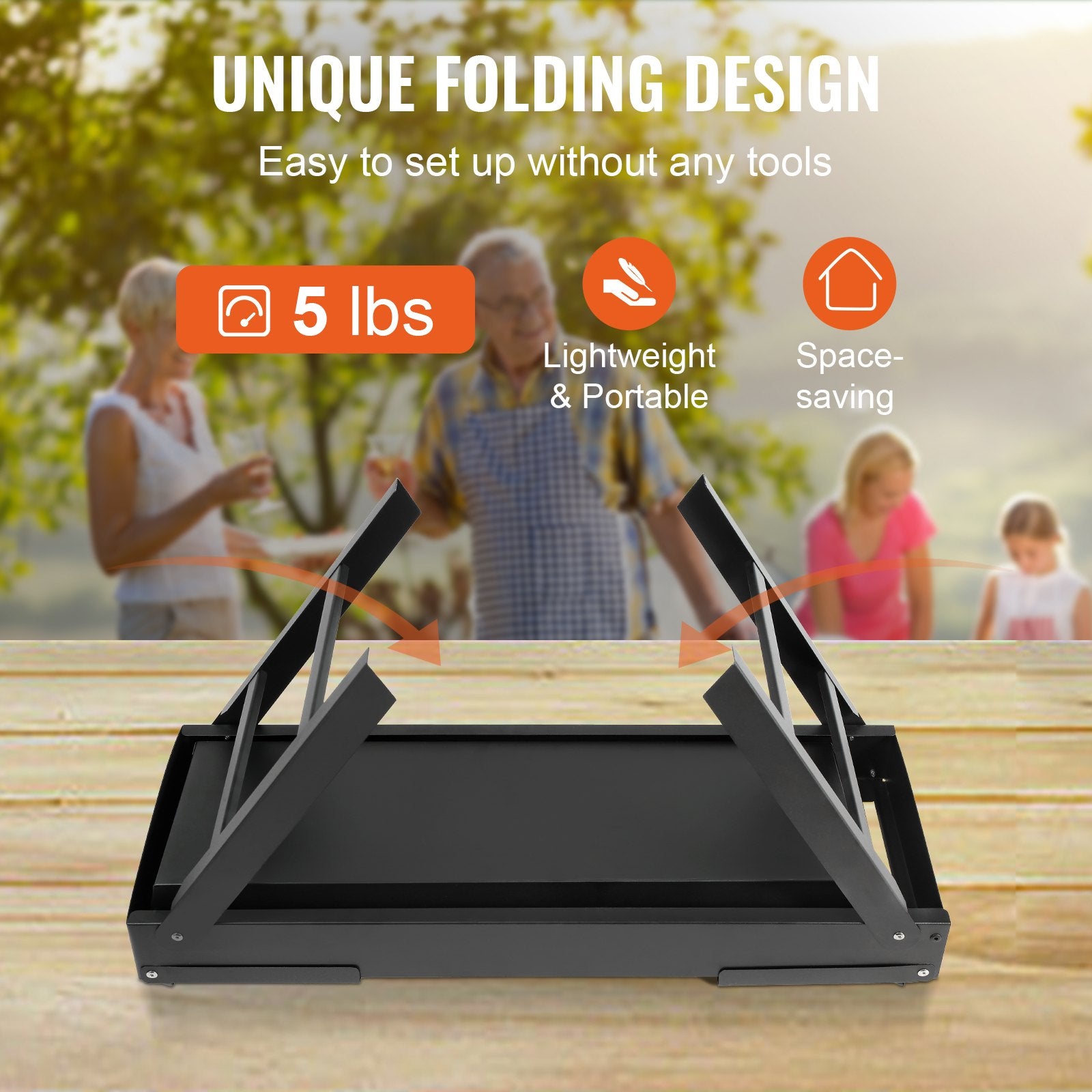 VEVOR 23 inch Portable Charcoal Grill, Flat Top Propane Gas Grills, Compact Foldable Grill, Heavy Duty Steel BBQ Grill, Mini Smoker for Travel, Outdoor Cooking, Barbecue Camping, Picnic, Patio Black-1