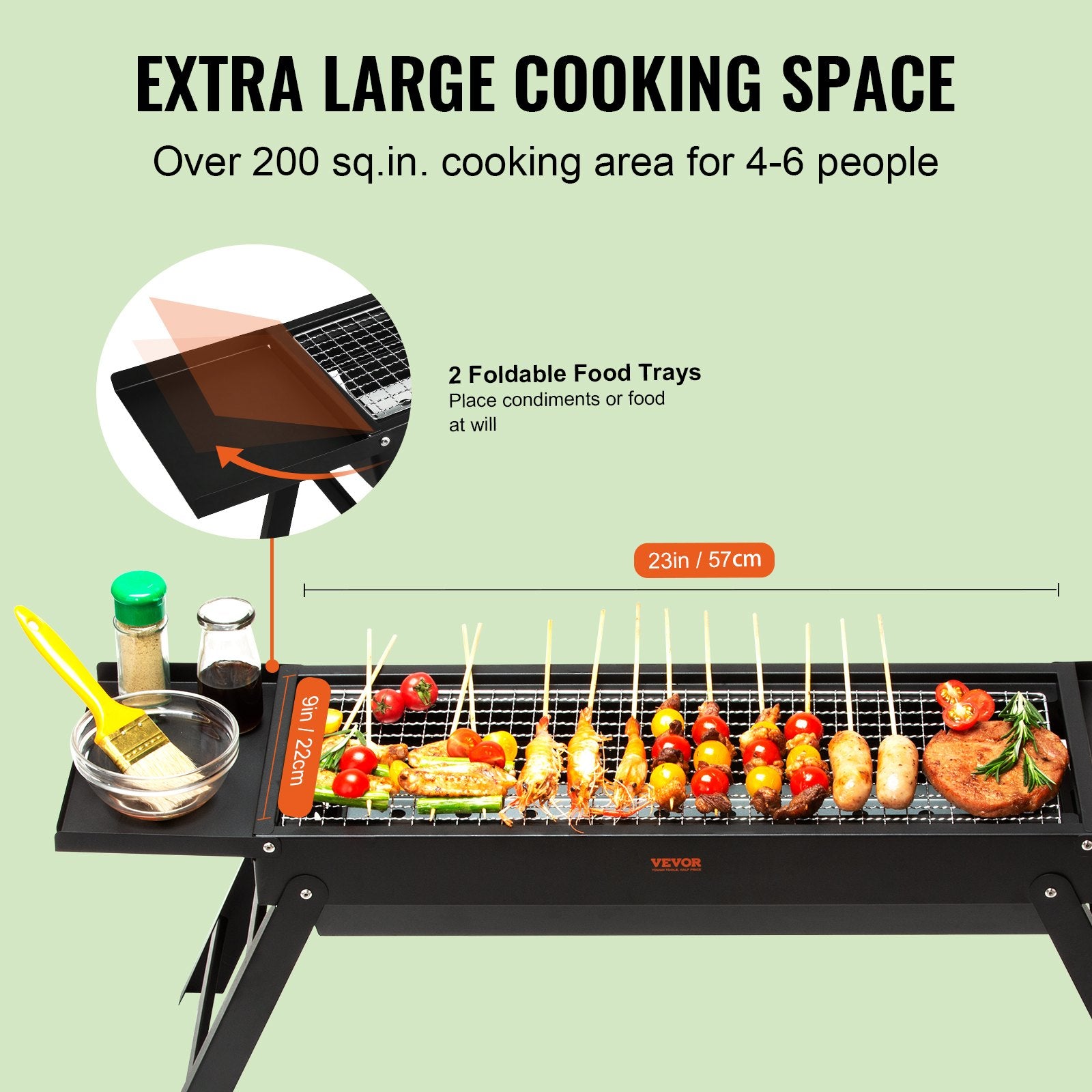 VEVOR 23 inch Portable Charcoal Grill, Flat Top Propane Gas Grills, Compact Foldable Grill, Heavy Duty Steel BBQ Grill, Mini Smoker for Travel, Outdoor Cooking, Barbecue Camping, Picnic, Patio Black-2