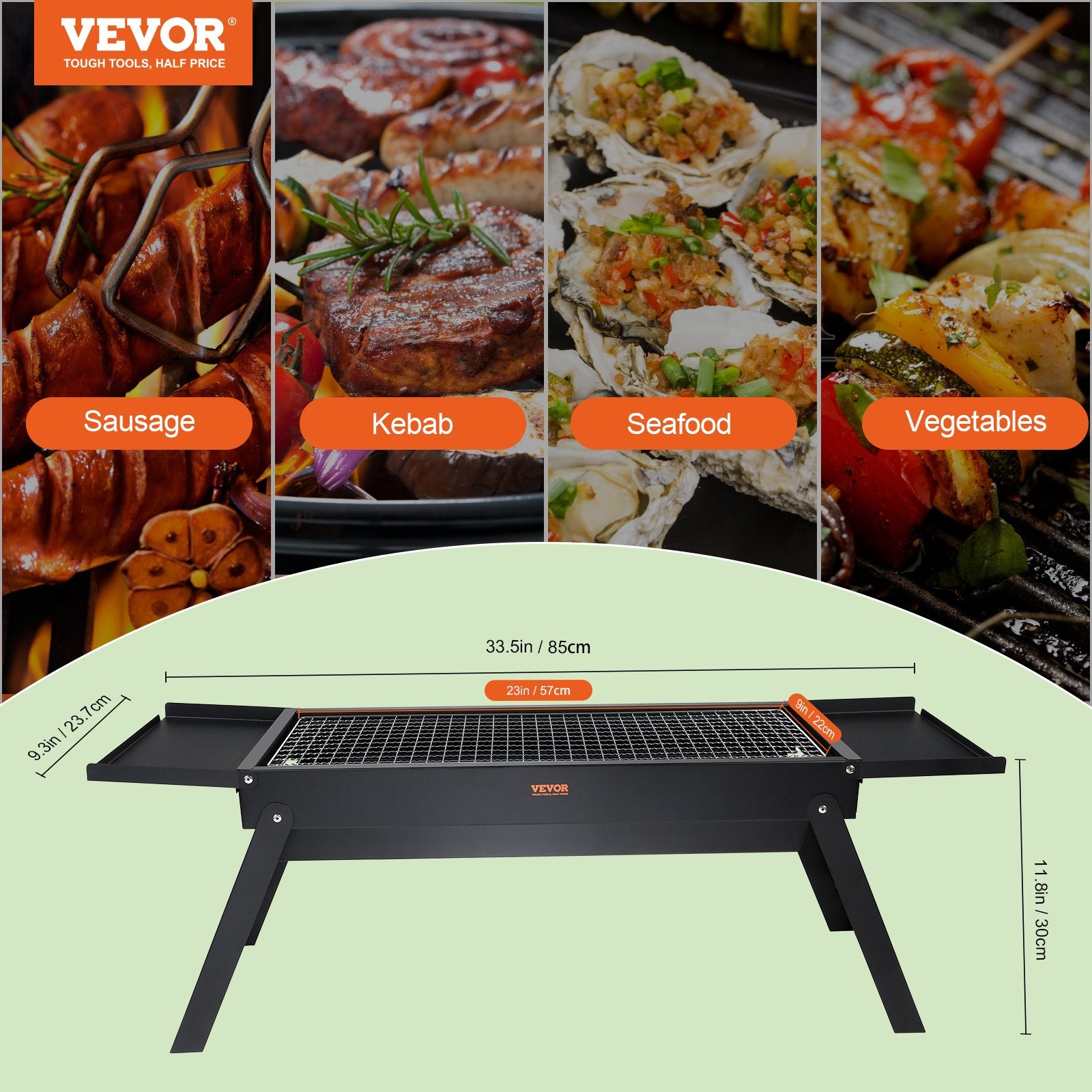 VEVOR 23 inch Portable Charcoal Grill, Flat Top Propane Gas Grills, Compact Foldable Grill, Heavy Duty Steel BBQ Grill, Mini Smoker for Travel, Outdoor Cooking, Barbecue Camping, Picnic, Patio Black-5