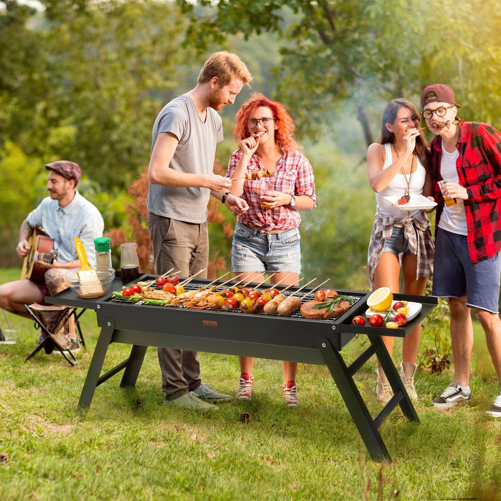 VEVOR 23 inch Portable Charcoal Grill, Flat Top Propane Gas Grills, Compact Foldable Grill, Heavy Duty Steel BBQ Grill, Mini Smoker for Travel, Outdoor Cooking, Barbecue Camping, Picnic, Patio Black-6