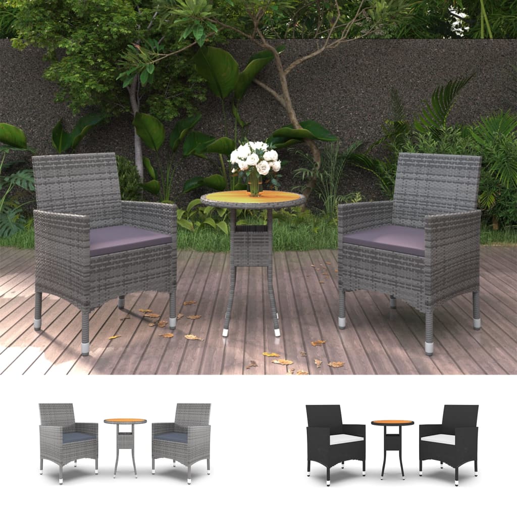 vidaXL Patio Dining Set 3 Piece Rattan Patio Conversation Set Poly Rattan-8